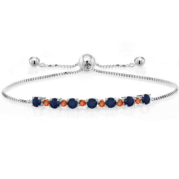 Gem Stone King 925 Sterling Silver Round Blue Sapphire and Orange Sapphire Tennis Bracelet for Women | 1.03 Cttw | Gemstone Birthstone | Adjustable up to 9 inch