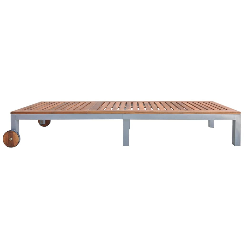 Lowestbest Acacia Wood Chaise Lounge, Armrest recliner with Two Casters for Indoor/Outdoor Lowestbest Acacia Wood Chaise Lounge, Armrest recliner with Two Casters for Indoor/Outdoor
