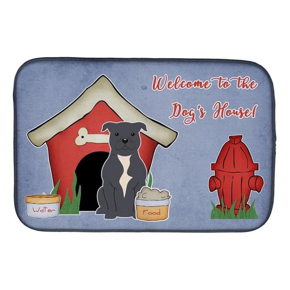 Carolines Treasures BB2800DDM Dog House Collection Staffordshire Bull Terrier Blue Dish Drying Mat