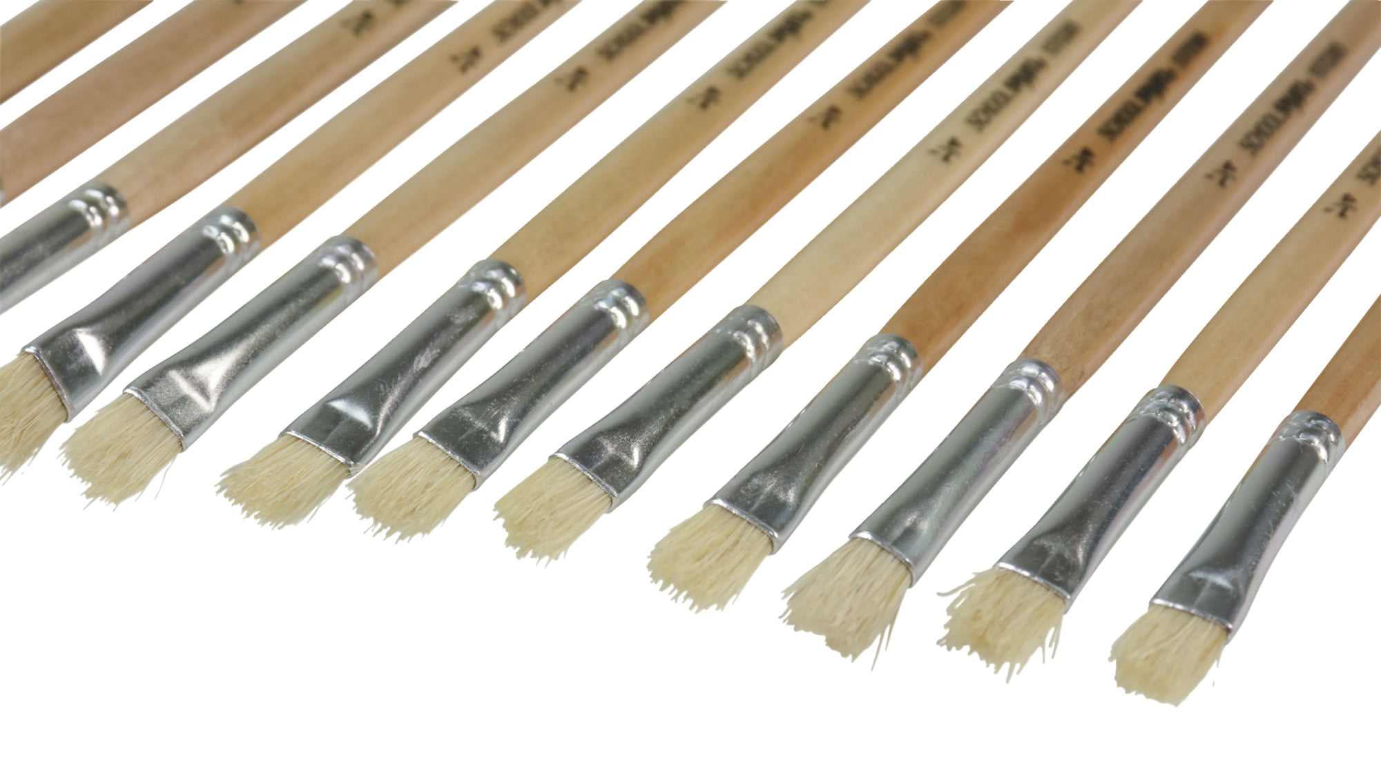 School Smart White Bristle Paint Brushes, Long Handle, 3/4 Inch, Set of 12