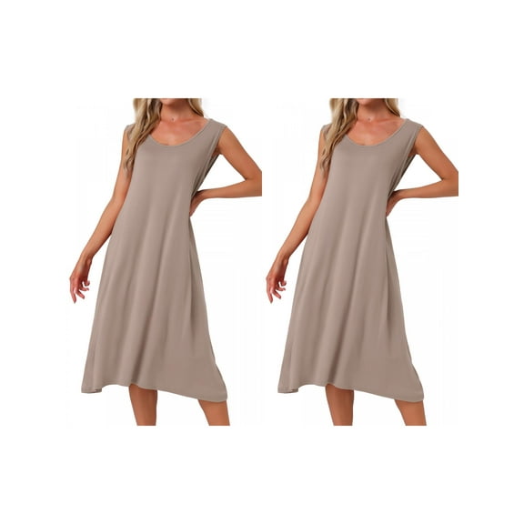Womens 2-Pack Cotton Soft Long Nightgown Sleeveless Sleepwear Nightshirt Sleep Dress Chemise Full Slip Lounge Dress Small 2 Pack Beige