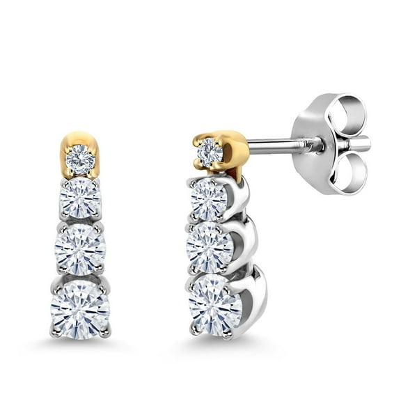Gem Stone King 925 Sterling Silver and 10K Yellow Gold White Moissanite Dangle Earrings for Women (0.41 Cttw, Round 3MM, 2.5MM and 2MM)
