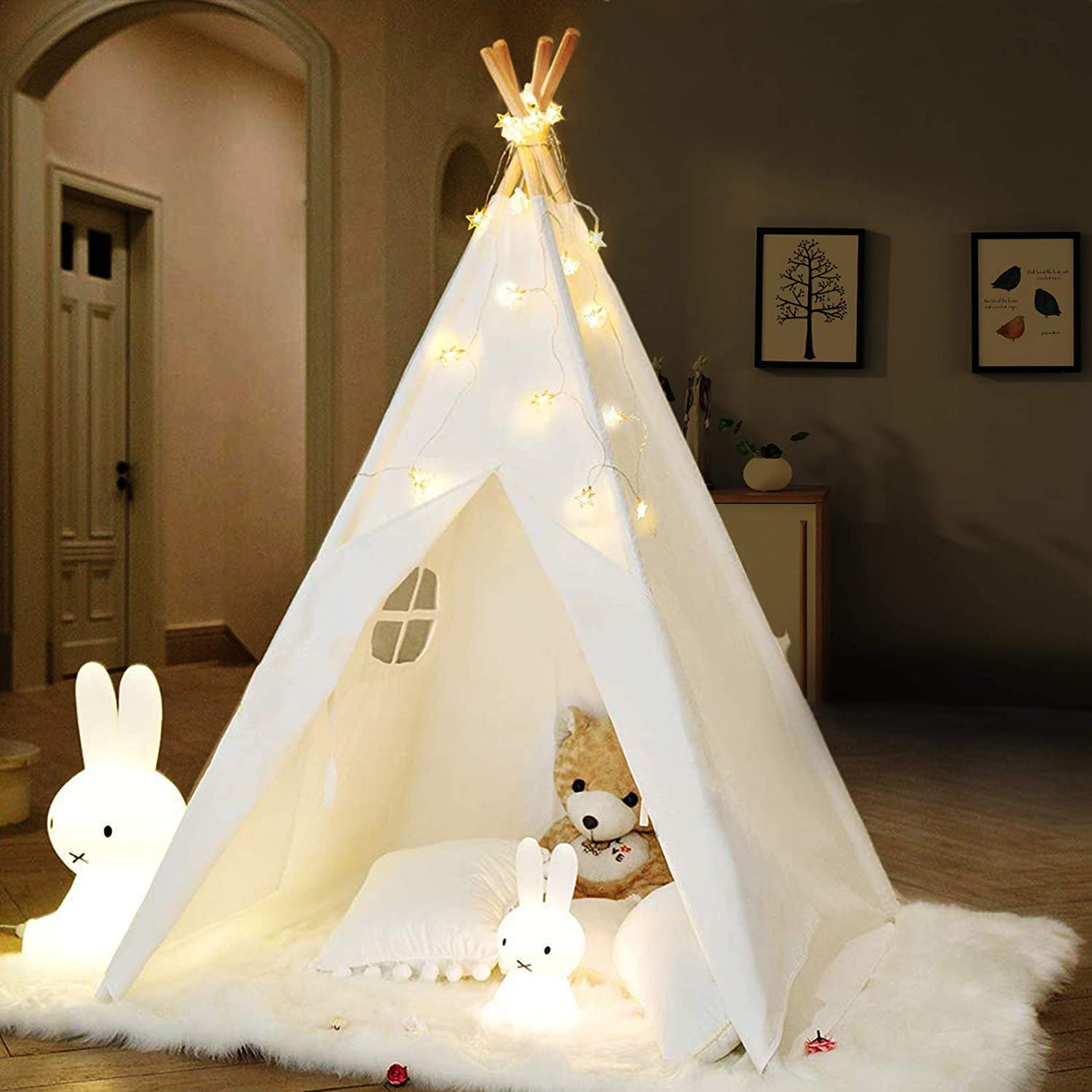 Foldable Kids Teepee Tent Children Play Tent Playhouse Toy Carry Case /Floor Mat 
