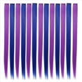 thumbnail image 2 of 39 Piezas de Colores para Fiestas Destacados Clip de Colores en Extensiones de Cabello 55Cm Postizos Sintéticos Rectos, PúRpura + Azul, 2 of 3