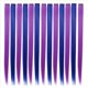 thumbnail image 2 of 39 Piezas de Colores para Fiestas Destacados Clip de Colores en Extensiones de Cabello 55Cm Postizos Sintéticos Rectos, PúRpura + Azul, 2 of 3