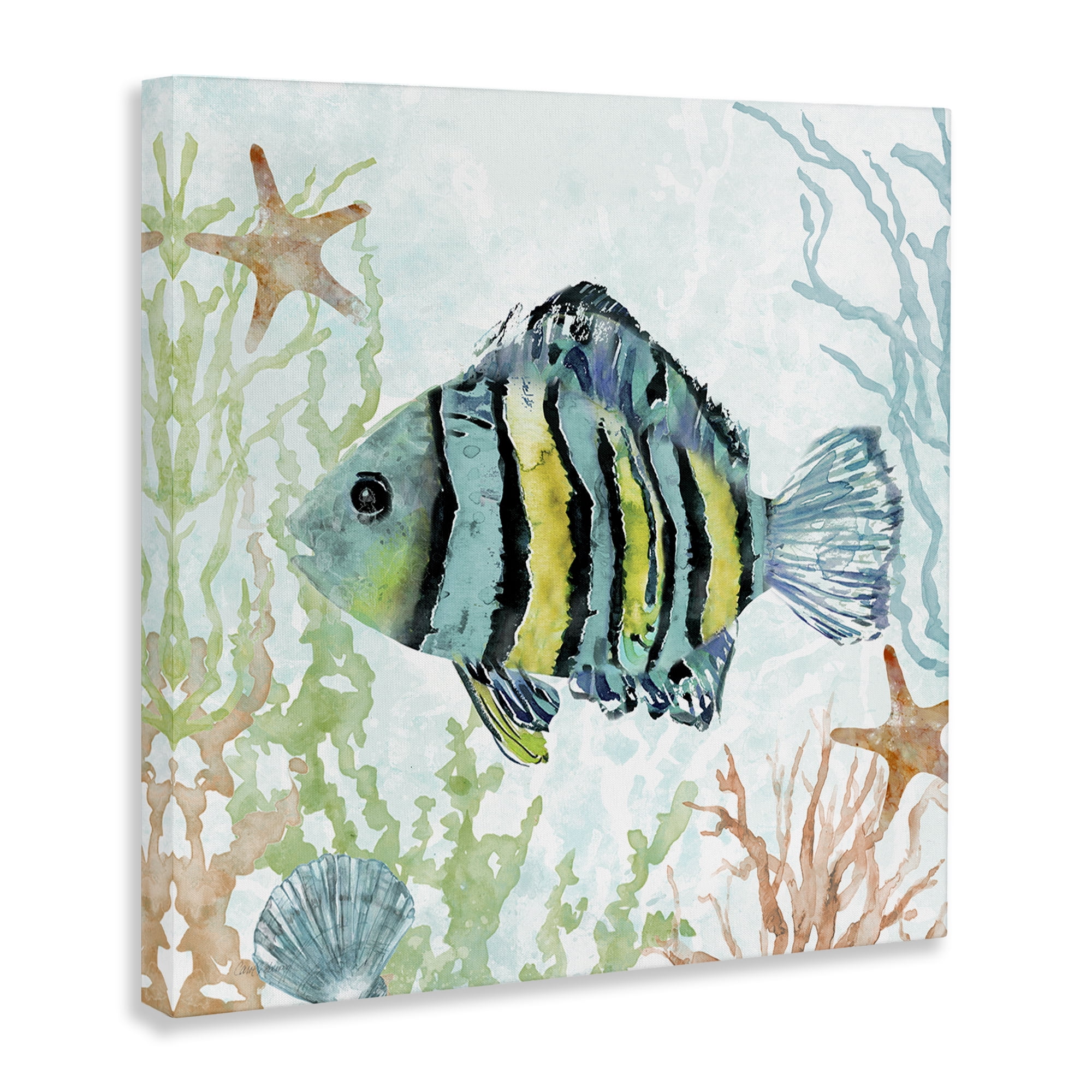 Stupell Industries Striped Fish Underwater Animals Painting Wrapped Canvas Art Print Wall Art, 30 x 30