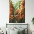 thumbnail image 4 of Fantasy World Tapestry, Spaceship on Background of Waterfall Lighthouse and Red Canyon Fantasy Landscape, Wall Hanging for Bedroom Living Room Dorm Decor, 40W X 60L Inches, Brown, by Ambesonne, 4 of 5