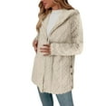 thumbnail image 6 of Women's Mid Length Plush Jacket, Zip Front Hooded Coat with Embossed Pattern, Short Pile Fleece Outerwear, Soft Textured Casual Top, Long Sleeve Everyday Wear Beige L, 6 of 10