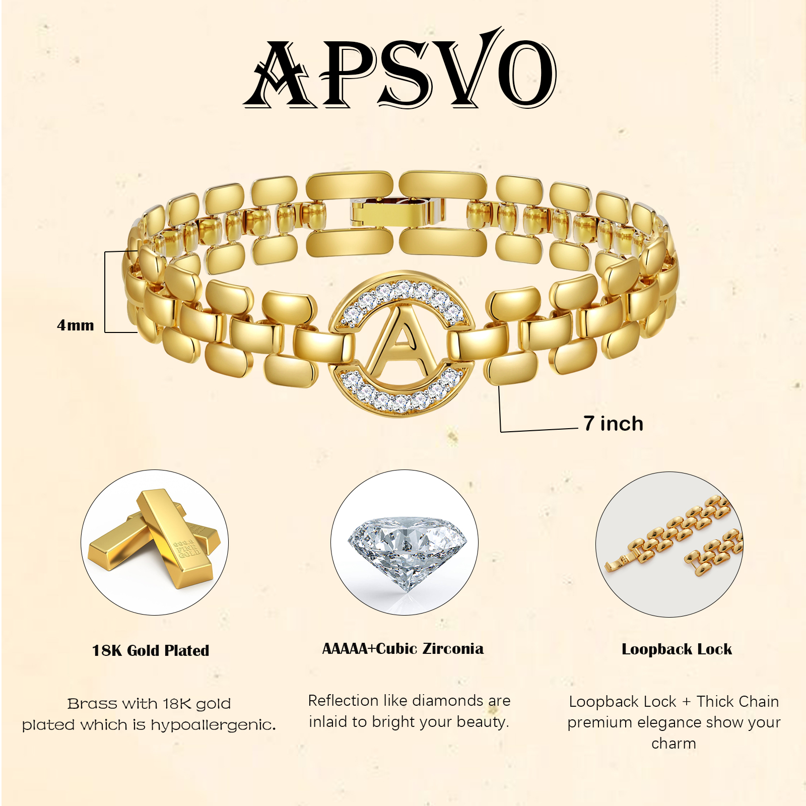 APSVO 18K Gold Plated Initial Charm Bracelet with Cubic Zirconia photo 4