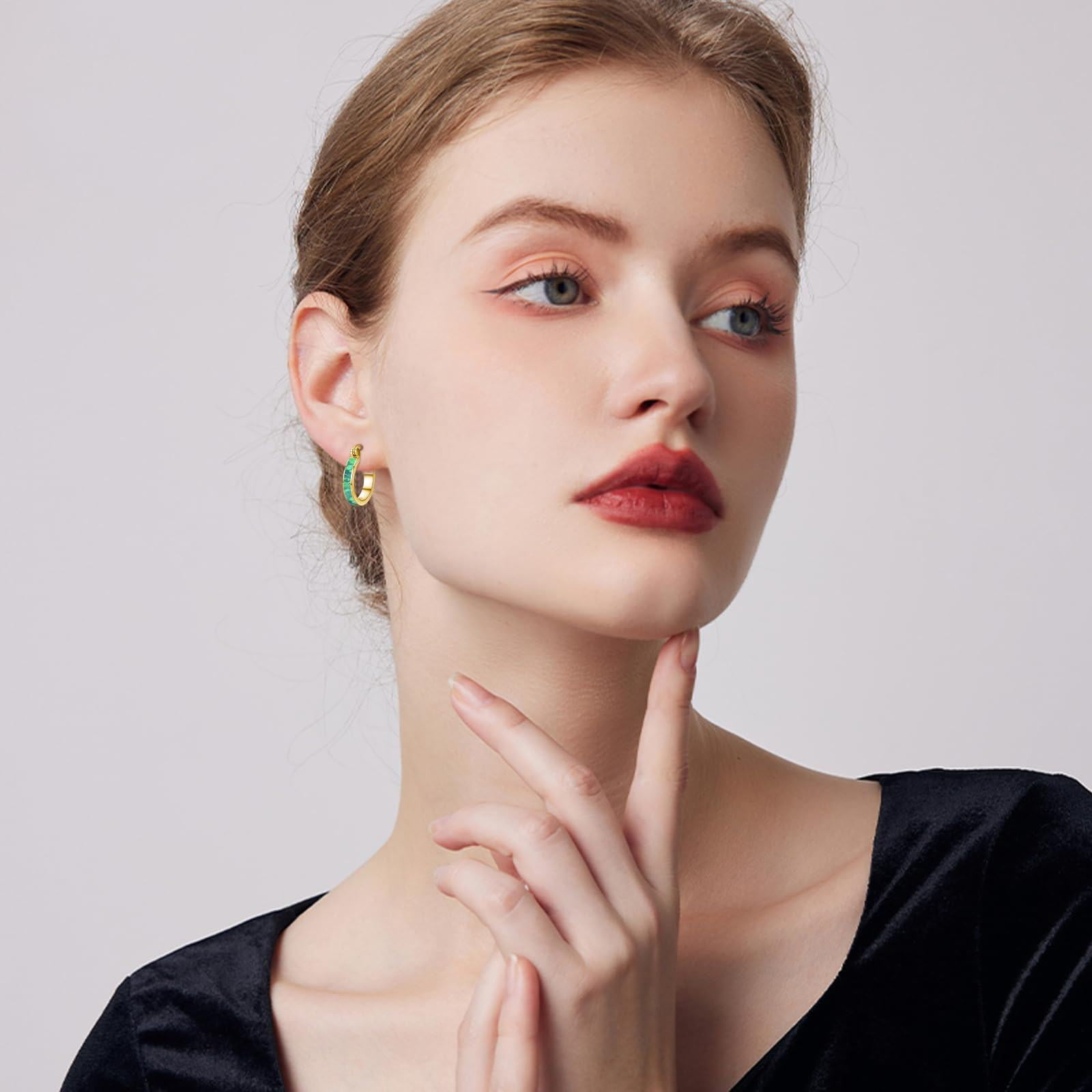 Coachuhhar Opal Hoop Earrings for Women 925 Sterling Silver Hypoallergenic Huggie Earrings Tiny Cartilage Earrings Mini Hoops Earrings Small Earrings Opal Jewelry for Mother's Day