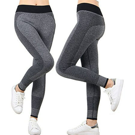 Womens Stretch Fit Leggings Pants with for Yoga, Workout, Running, Crossfit - Blak, Grey (Medium,