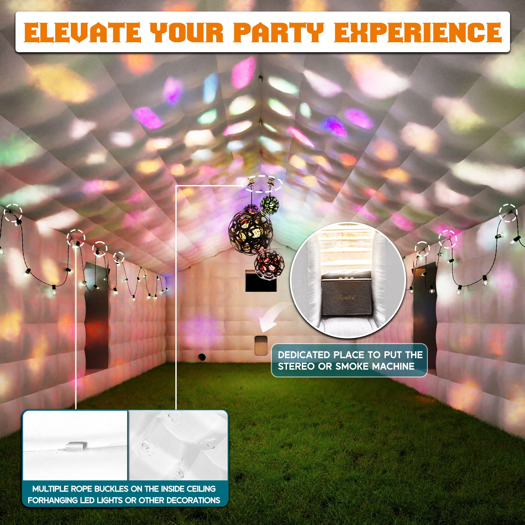 Jocisland 39x20x14 ft Large Inflatable Nightclub Tent for Adults with Pavilion Rest Area, White Inflatable Night Club Gazebo for Wedding, Birthday