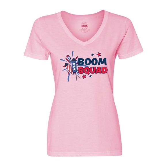 Inktastic 4th of July Boom Squad Blue and Red Fireworks Women's V-Neck T-Shirt