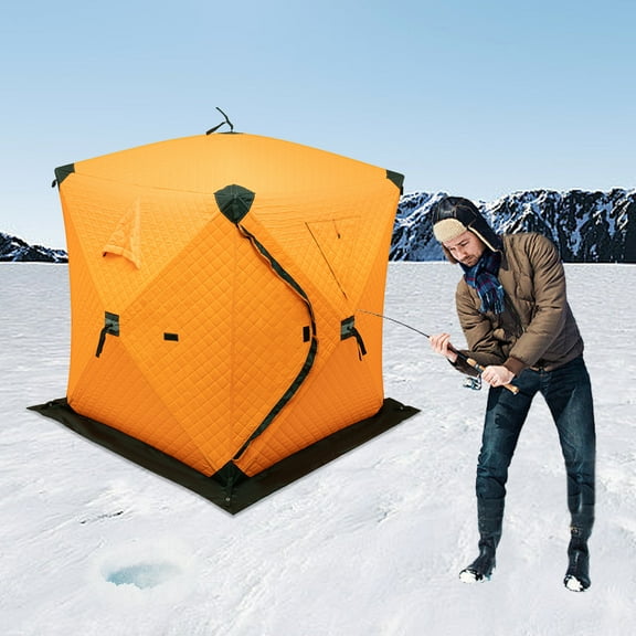 Ice Fishing Shelter, 210D Oxford Fabric, Fiberglass Frame, Windproof, Snowproof, Rollable Windows, D-Shaped Door, Portable, Space-Saving, Easy Setup for 1-2 People