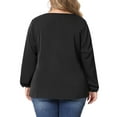 thumbnail image 3 of Agnes Orinda Women's Plus Size Chiffon Blouses V Neck Lace Panel Long Sleeve Casual Tops Shirts 4X Black, 3 of 6