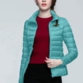 thumbnail image 4 of felwors Puffer Jacket Women Casual Feather Lightweight Down Jackets Packable Solid Color Puffer Coats With Storage Bag Winter Mint Green, S, 4 of 6