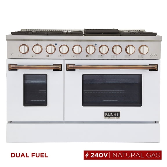48 in. 6.7 cu. ft. Dual Fuel Range for Natural Gas in White and Gold