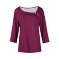 thumbnail image 5 of Nfurl Square Neck Tops for Women Elegant Solid Color 3/4 Sleeve Blouses Business Casual Shirts Fitted Ladies Summer Going Out Top Wine L, 5 of 5