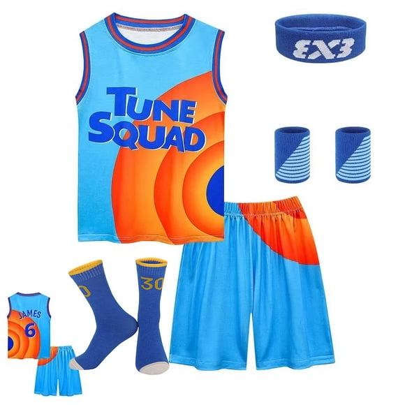 2024 Ensemble de Maillot de Basketball pour Enfants Tune Squad Space Jam 2 - Costume de Cosplay Gilet Shorts Uniforme de Sport Survêtement pour Garçons et Filles