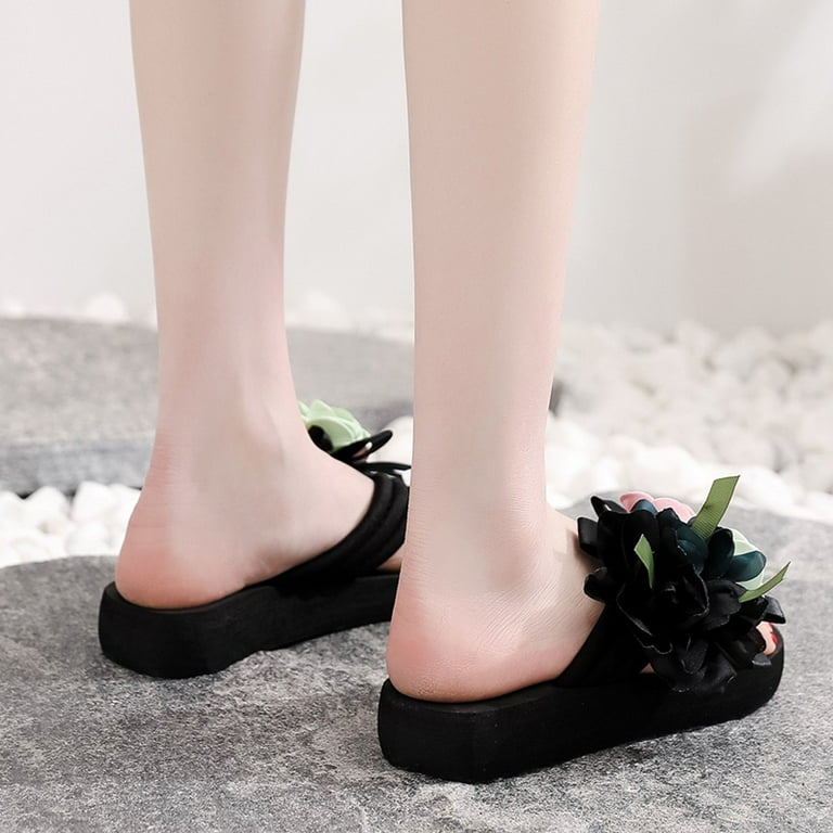 SUODUI Women s Slippers Women Flowers Beach Breathable Shoes Sandals Home Slipper Flip Flops Flat Shoes Black 8.5 Walmart