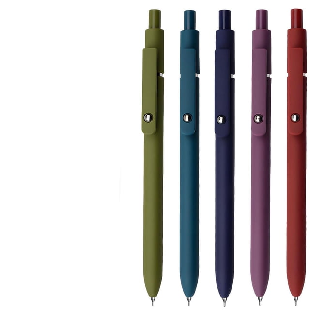 Bolígrafos de gel - 5 unidades - 0,5 mm - Tinta negra japonesa - Punta fina - Escritura fluida - Serie de bolígrafos premium - Ideales para diario, tomar notas, oficina, escuela - Colores vintage