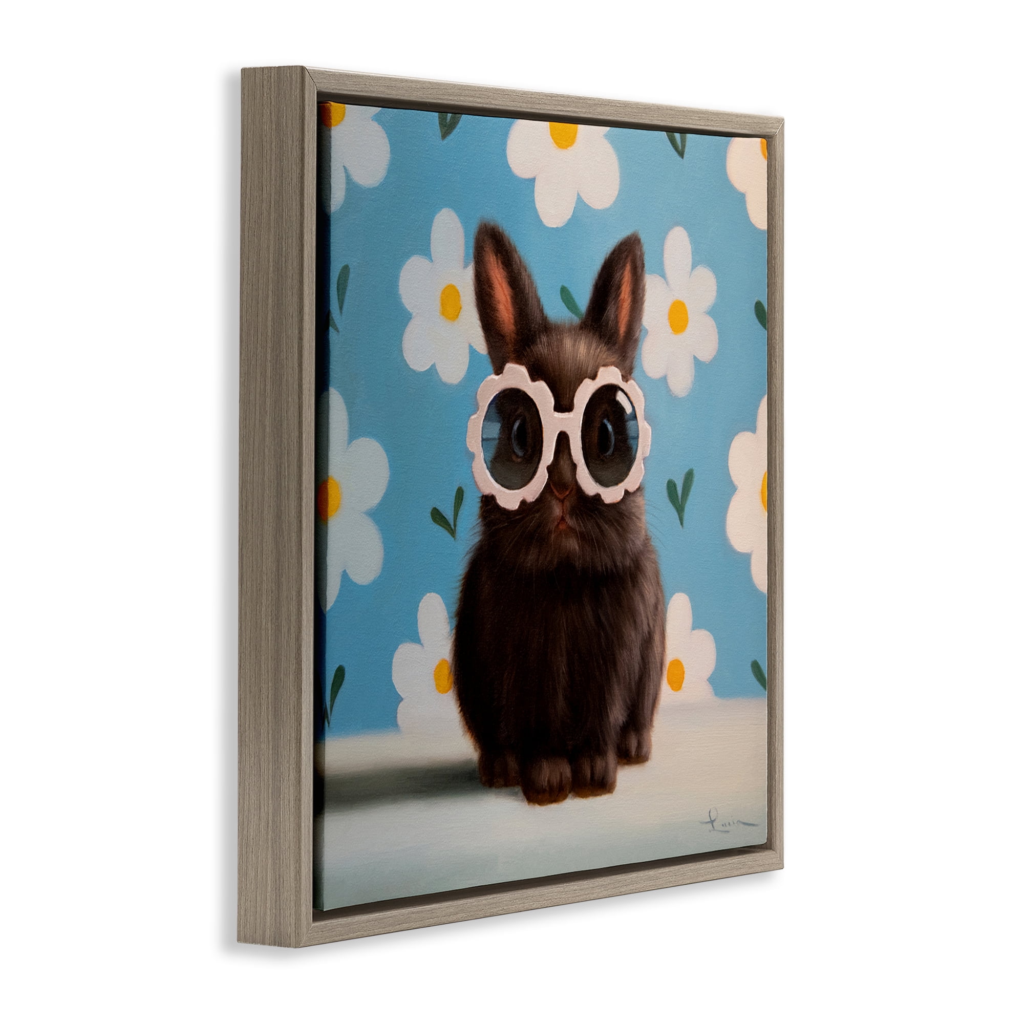 Flower Child Bunny Brown Framed Floater Canvas Wall Art, design by Lucia Heffernan