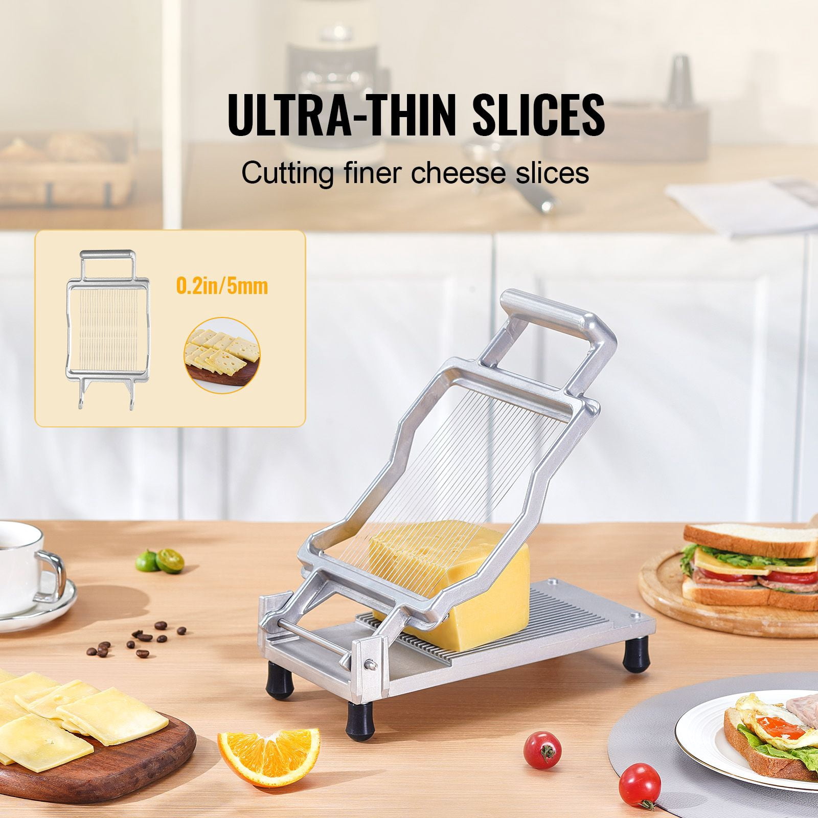 Ultra-Thin Cheese and Bread Slicer 0.2 Inch Thickness 316 Stainless Steel Blades Aluminum Alloy Body Detachable for Cheese Bread Tofu Sausage