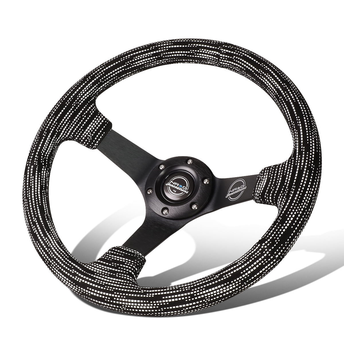 NRG Reinforced Steering Wheel (350mm/3in. Deep) White Leather w/Blk