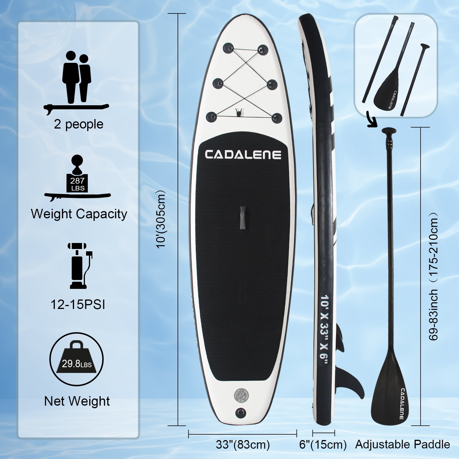 CADALENE Inflatable Stand up Paddle Board with Premium Accessories,10 ft Anti-Slip Sup Paddleboard for Adults & Youth Yoga Fishing Touring
