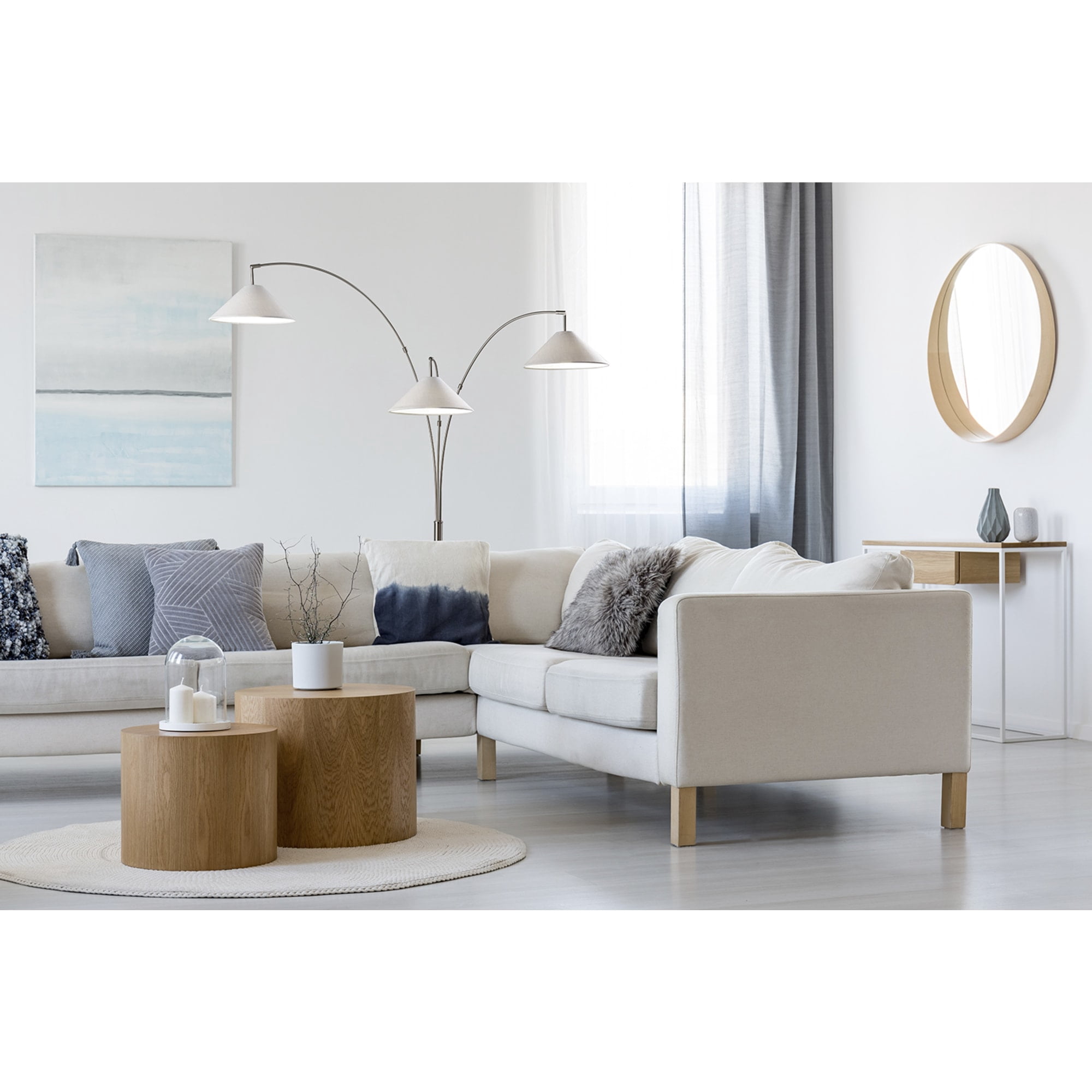 Adesso Braxton 3-Arm Arc Lamp, Brushed Steel, Textured White Fabric Shade
