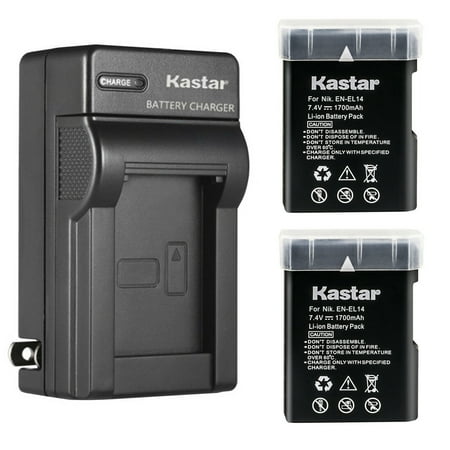 Kastar 2-Pack EN-EL14 Battery and AC Wall Charger Replacement for Nikon Coolpix P7700 Camera Coolpix P7800 Camera D3100 DSLR Camera D3200 DSLR Camera D3300 DSLR Camera D3400 DSLR Camera