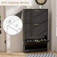thumbnail image 6 of LYNSOM Shoe Cabinet, Free Standing Tipping Bucket Shoe Rack Organizer with 3 Flip Drawers, Modern Entryway Shoe Storage with Top Display, Narrow Slim Hidden Shoe Cabinet (Black), 6 of 8