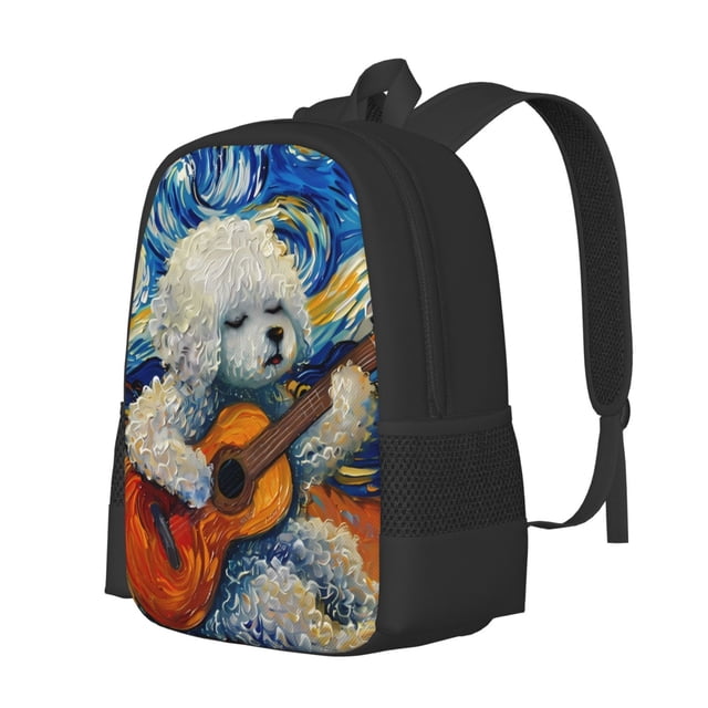 Balery Dog Guitar Starry Night Mochila para hombre y mujer - Tela Oxford 600D resistente - Gran capacidad, resistente al agua, ideal para la escuela, viajes y senderismo
