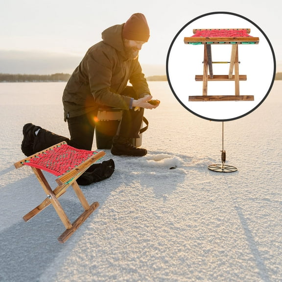 FRCOLOR 1Pcs Red Wooden Rectangular Folding Stool for Camping and Fishing 13.4x12.9x11in