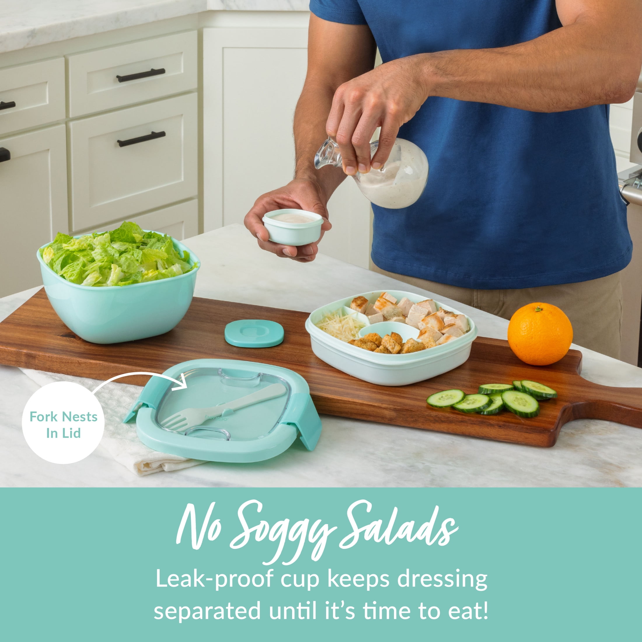 Bentgo Salad Lunch Container, 4" x 7-1/4", Coastal Aqua