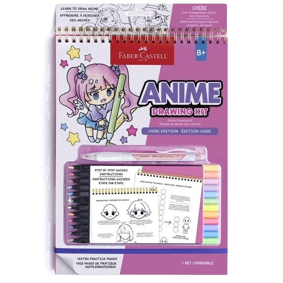 Faber-Castell Anime Drawing Kit - Chibi Edition Spring Craft | Step-by-Step Instruction Book & Drawing Supplies