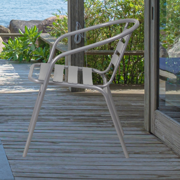 Metal Stackable Patio Dining Chairs Set of 4 with Armrest Indoor or