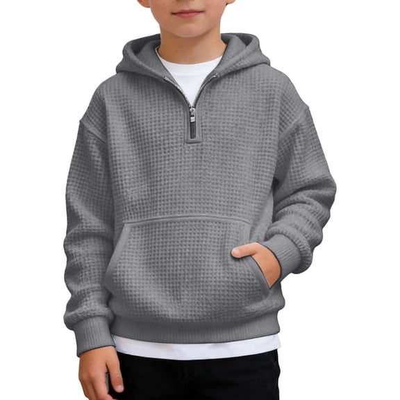 AWZXDE Boys Quarter Zip Knit Hoodie Long Sleeve Pullover Casual Athletic Soft Comfortable Sweatshirt Hoodies For Teen Boys Grey,5-6Years