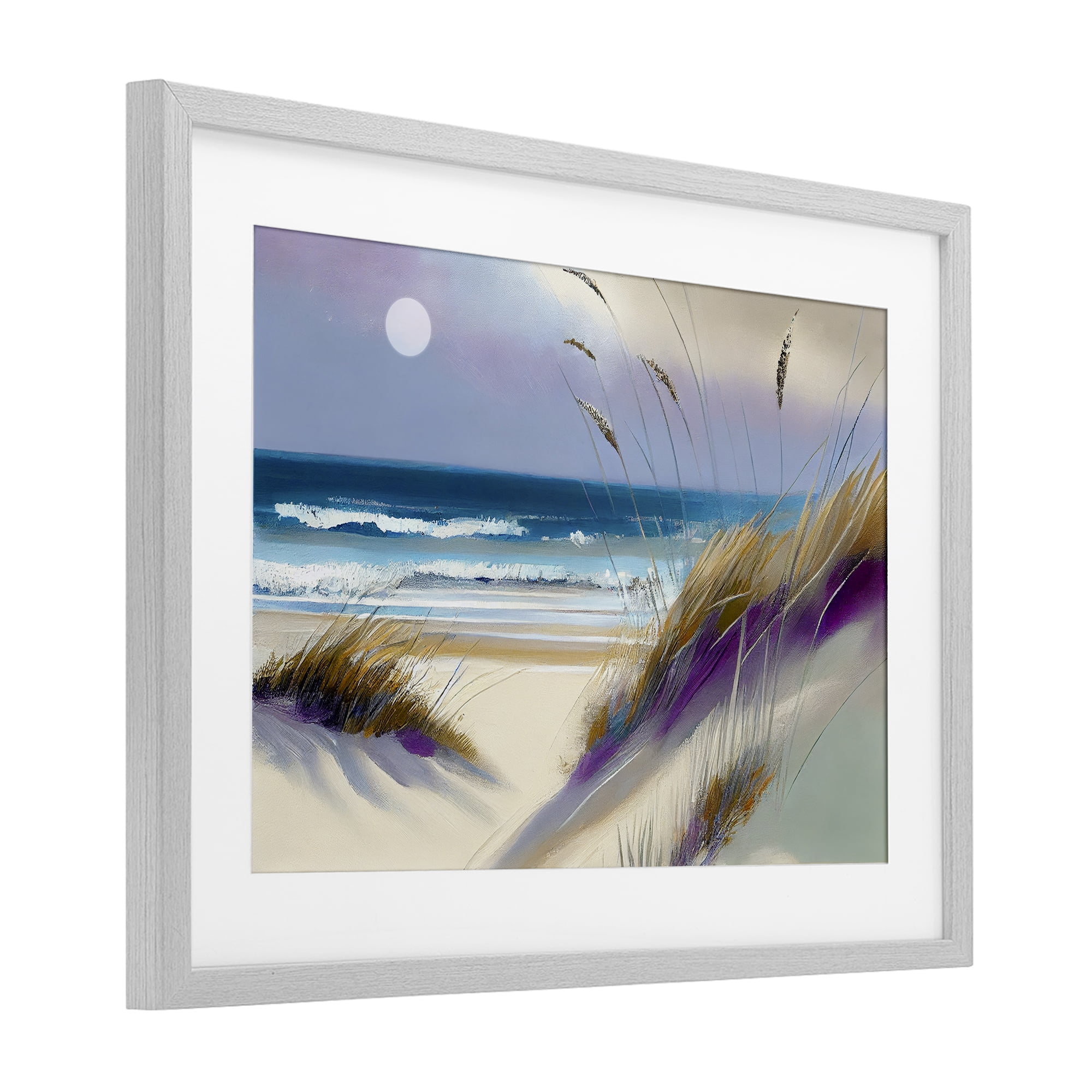 Beach Dunes Serenity Gray Framed Print Under Glass, design by Sasha