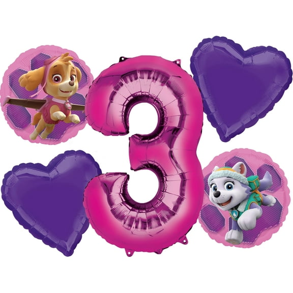 Paw Patrol Girl Balloon Bouquet 3rd Birthday 5 pcs - Party Supplies