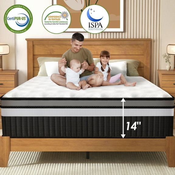 Qvamodo 14 in King Size Mattress in a Box, Gel Memory Foam Mattress for Cool Sleep & Pressure Relief, Medium Firm, Motion Isolating, CertiPUR-US Certified, Breathable