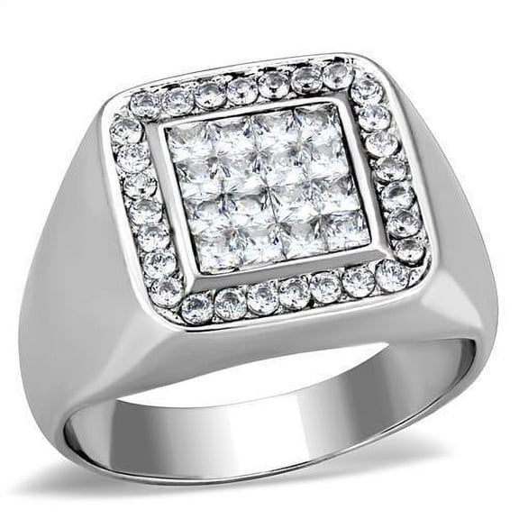 Anillo Color Plata Para Hombres de Acero Inoxidable Diamantes Corte Princesa y Redondo