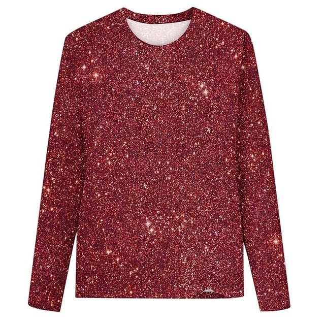 HNMKIU Chandail à Manches Longues pour Filles avec Imprimé à Sequins, Col Rond Monochrome pour le Printemps et l'Été, Rouge Brique, 8-9 Ans