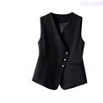 thumbnail image 2 of Lixiuxyad Women's Open Front Suit Vest Sleeveless V-Neck Button Waistcoat‌ Work Business Casual Outfits,Black, 2 of 6