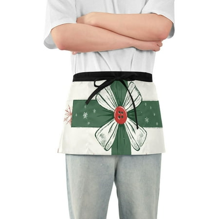 

Rural Cross Waist Apron Adjustable Server Half Apron Kitchen Cooking with 3 Pockets for Men Women