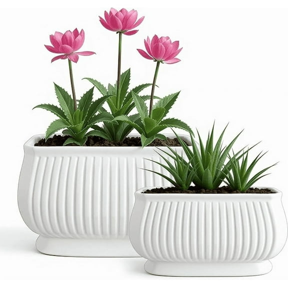 30 x 23 x 16.1cm Square White Ceramic Flower Pot 2 Count