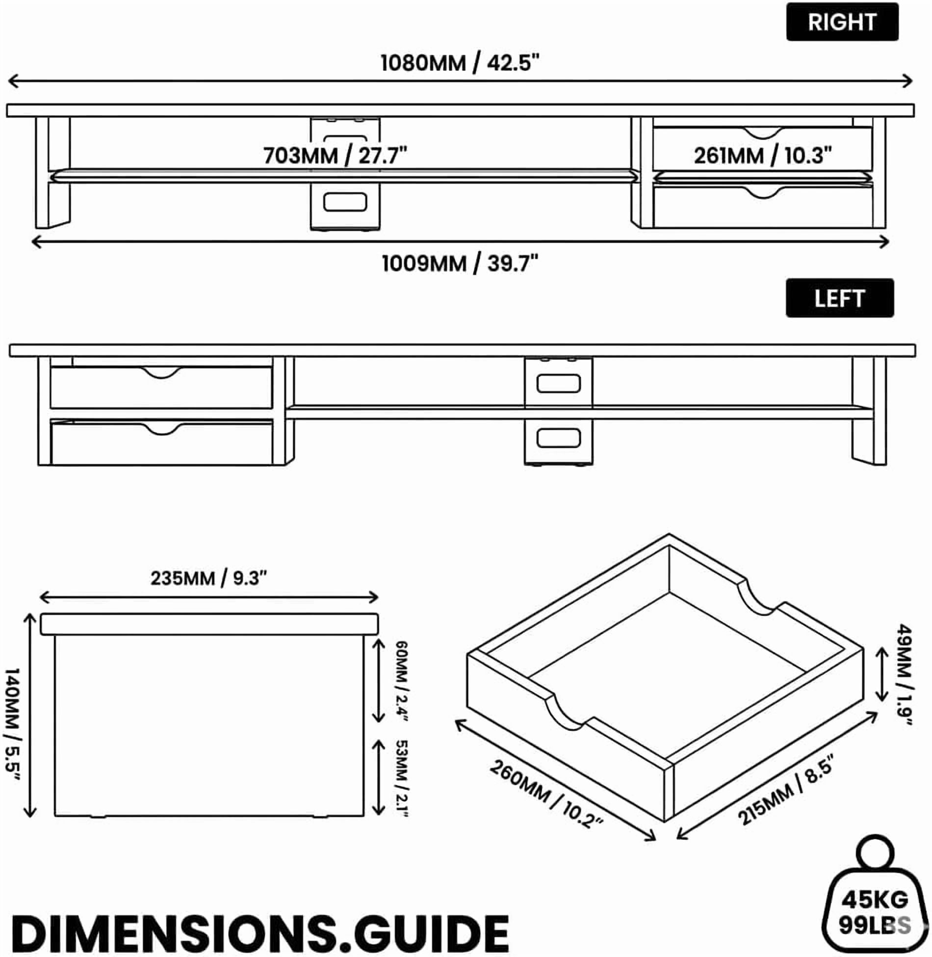 Monitor Stand, Dual Monitor Riser, 42.5inch Large Desk Computer Monitor Stand Riser with Drawer, 2 Tier Wood & Acrylic Desktop Organizer for Computer, Laptop, Printer, TV Screen Riser