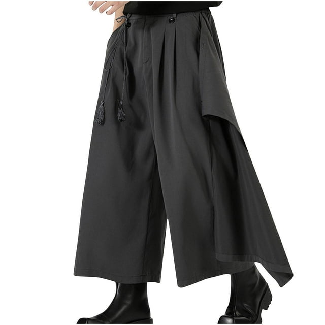 Pantalones largos para hombre, estilo vintage, de pierna ancha, color liso, con cintura elástica y bolsillos rectos.