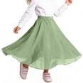 thumbnail image 2 of HBGVBA Girl's Linen Flowy Skirts,Elaist Waisted Casual Long Skirt,Kids 4-15 Years Linen Like Solid High Waist with Pockets Long Ruffle Hem A-Line Skirt, 2 of 5