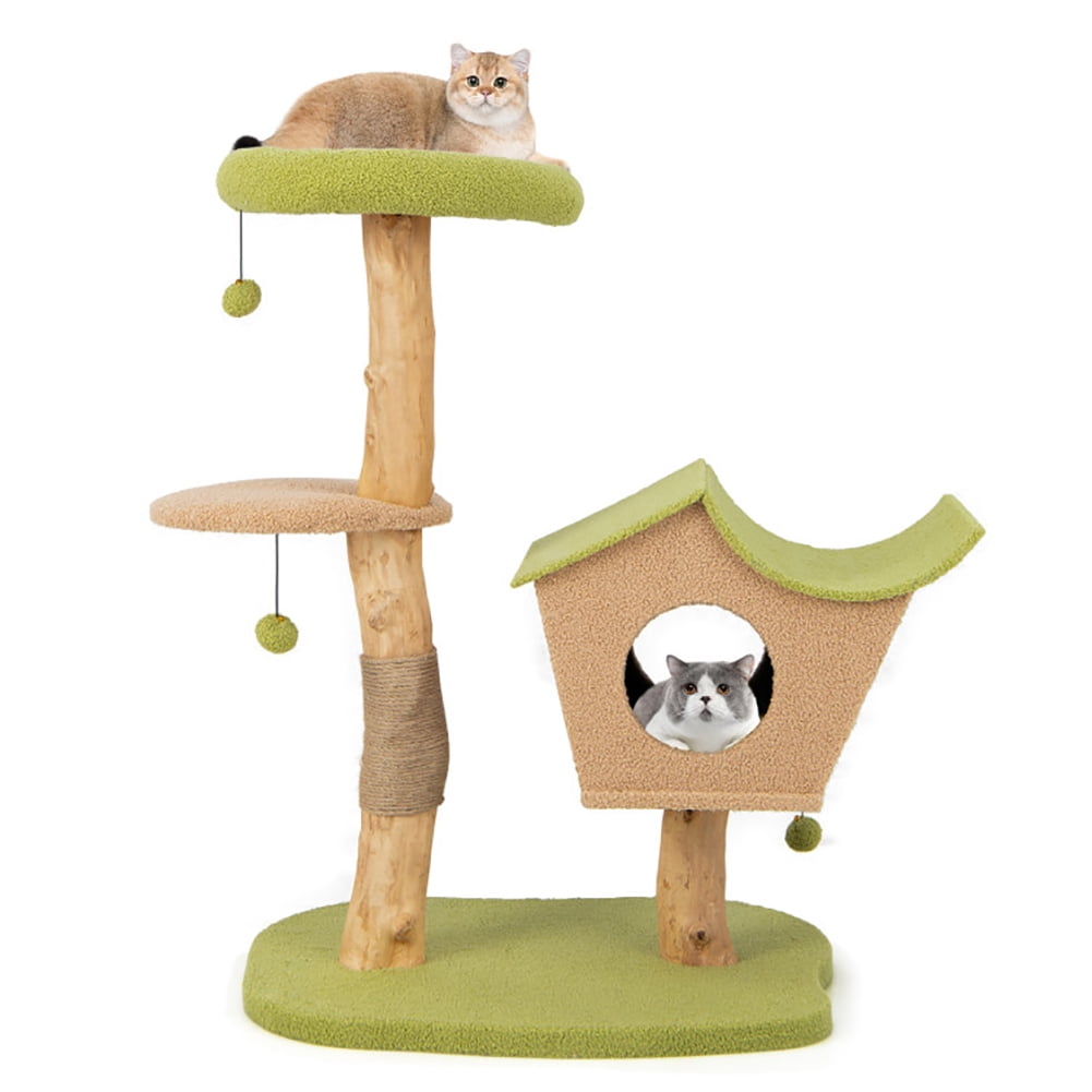 Yardi Yard Cat Tree, 43 Inch Wooden Cat Tree with Padded Top Perch-Green, Cat Tower condo for Indoor Cats